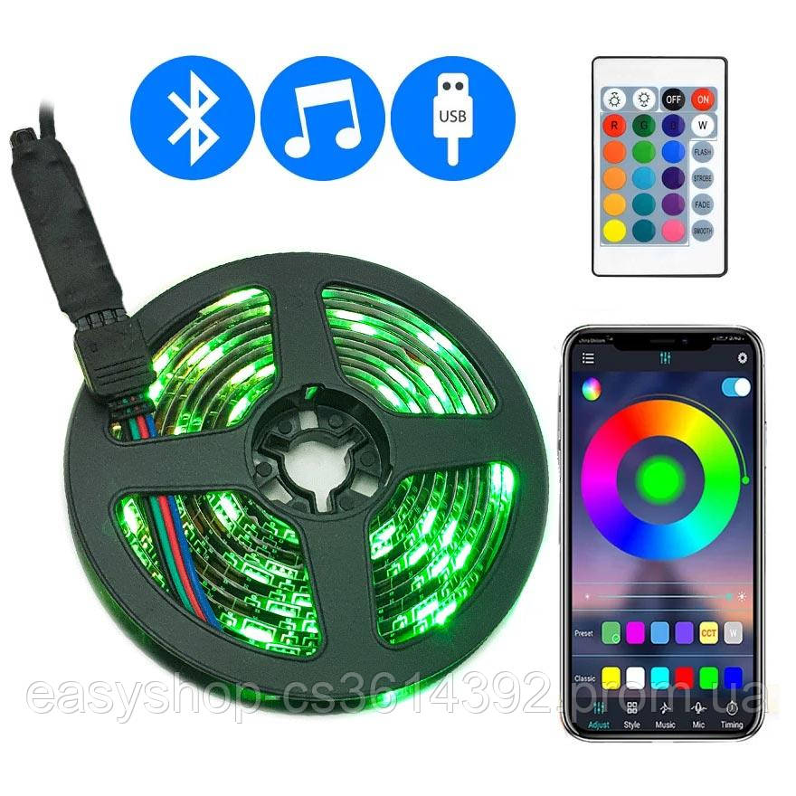 

Светодиодная RGB лента Черная SMD LED 5050 USB в наборе с Bluetooth пультом, лед ргб світлодіодна стрічка (ST)