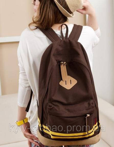  Модный городской рюкзак с пятачком коричневый  