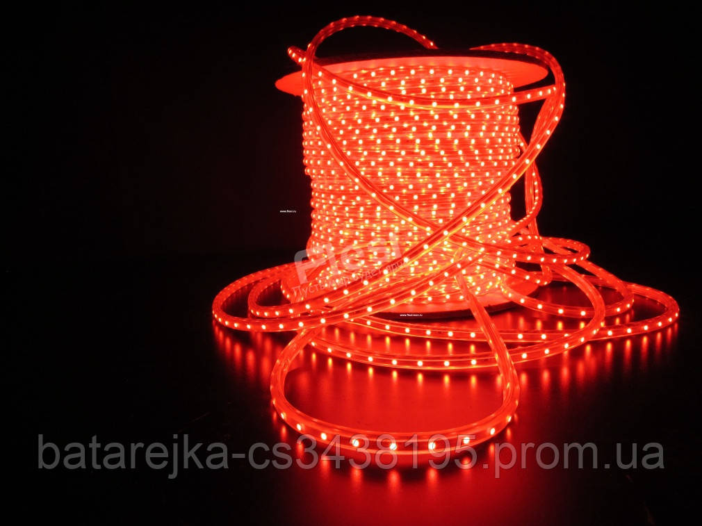 Наружная Герметичная LED гирлянда Дюралайт "Duralight" 100 метров Красный, 1800 Ламп прозрачный силикон