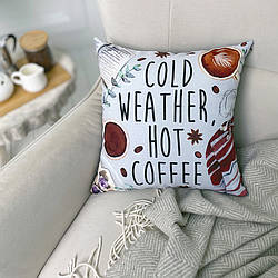 Подушка с принтом Cold wather hot coffee 30x30, 40x40, 50x50 (3P_COF002)
