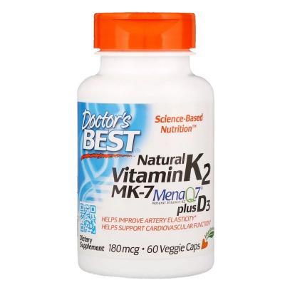 Вітамінно-мінеральний комплекс Doctor's s Best Вітамін K2 з D3, Vitamin K2 plus Vitamin D3, 180 мкг, 60 ка
