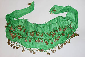 Юбка платок для восточных танцев Монеты зеленый