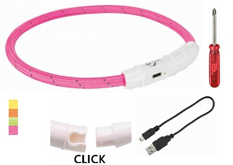 

Светящийся нейлоновый ошейник для собак 45см с USB Trixie, размер L-XL с подсветкой, Розовый