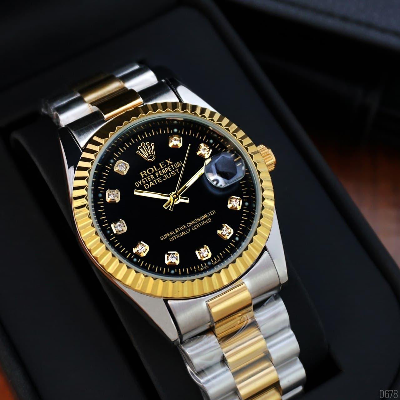 

Часы женские Rolex Date Just 067 New Silver-Gold-Black Брендовые часы для женщин Часы Ролекс женские