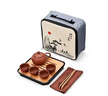 Чайный набор для чайной церемонии дорожный светло-коричневый, портативный бамбуковая чабань