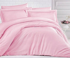 Полуторный розовый комплект постельного белья из страйп-сатина
