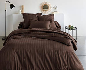 Полуторный коричневый комплект постельного белья из страйп-сатина
