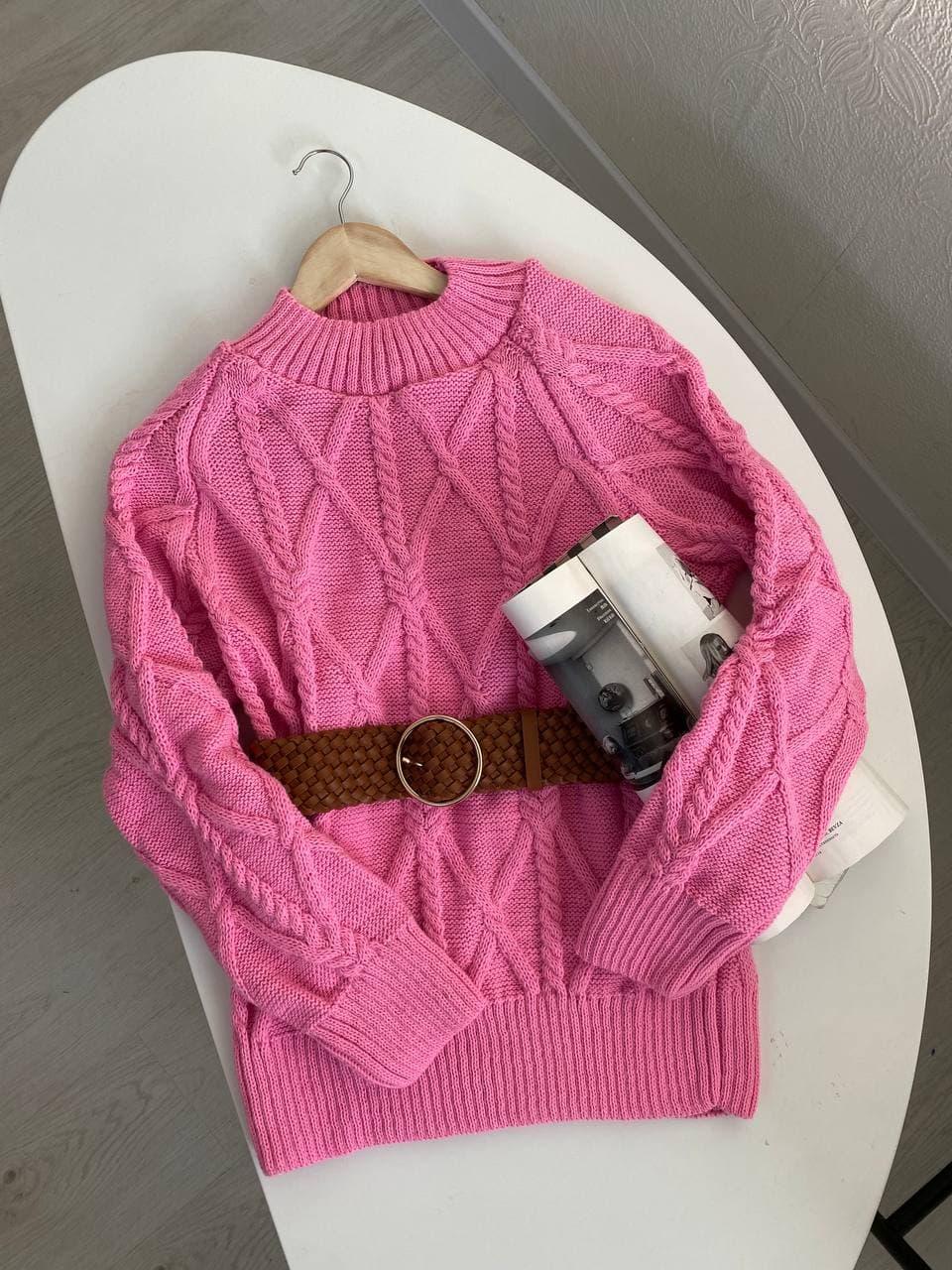 Тёплый женский свитер «Косы» Pink