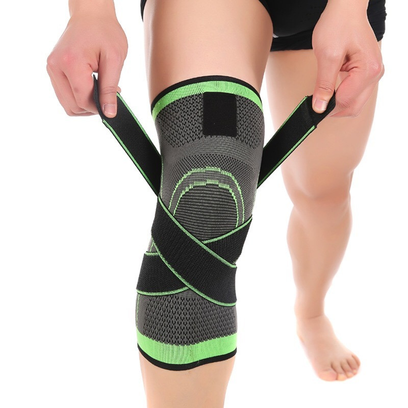 Фиксатор для коленного сустава чёрно - салатовый, компрессионный эластичный наколенник для спорта (TS)