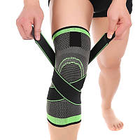 Фиксатор для коленного сустава чёрно - салатовый, компрессионный эластичный наколенник для спорта (TS), фото 1