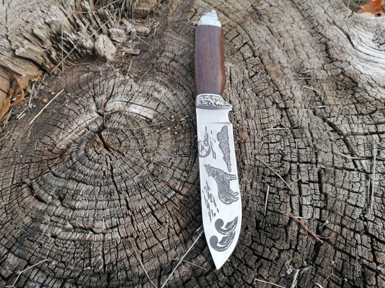 

Охотничий нож Волк Туристический нож для охоты Подарок отцу на праздник Новый год