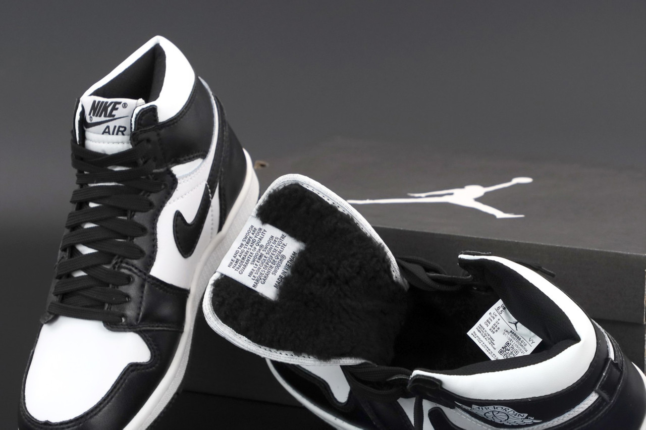 

Кроссовки зимние мужские и женские черно-белые Nike Air Jordan Retro 1. Найк Аир Джордан 1 Ретро унисекс обувь, Белый