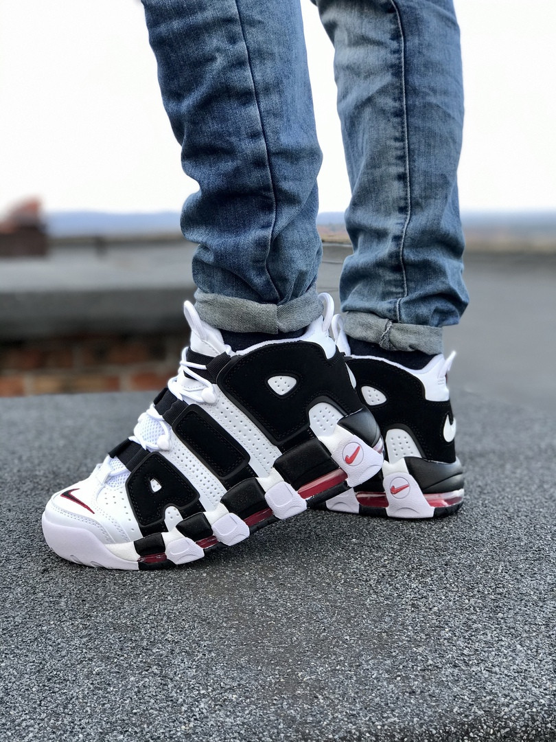 

Мужские кроссовки Nike Air More Uptempo Обувь Найк Аптемпо черно-белые кожаные яркие крутые модные, Черно-белый