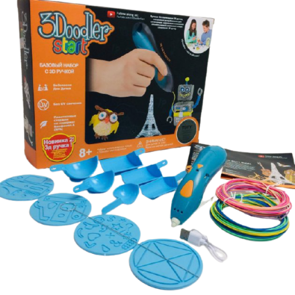 

3D ручка WOW Doodler start USB Аккумуляторная 3Д принтер для рисования + пластик 4м Blue