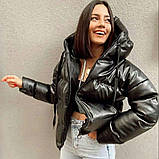 Куртка Женская Демисезонная Короткая на синтопухе Эко-кожа с капюшоном, фото 9