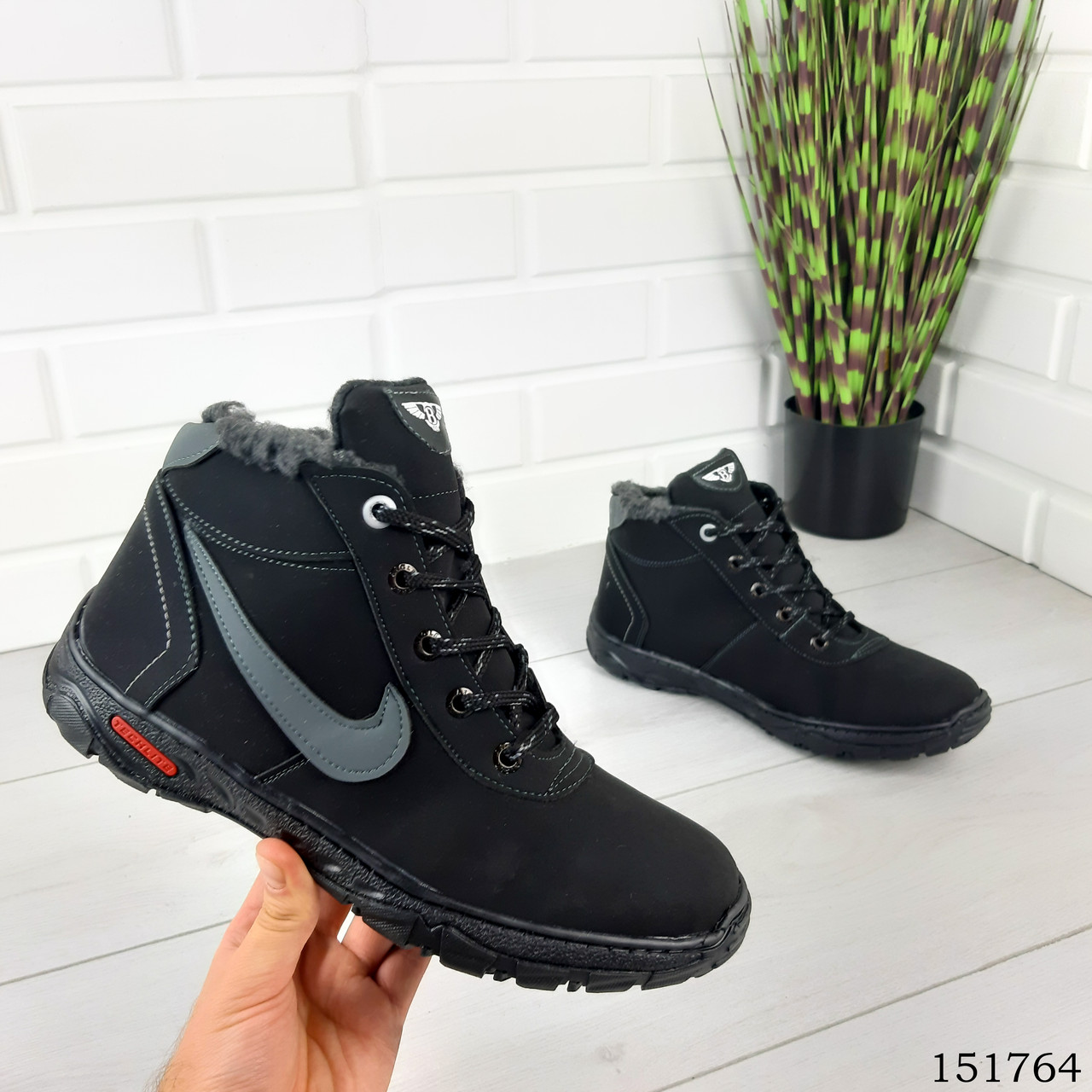 

Ботинки мужские зимние черные "Nike" эко кожа, Зимние ботинки. Обувь мужская. Обувь зимняя, Черный