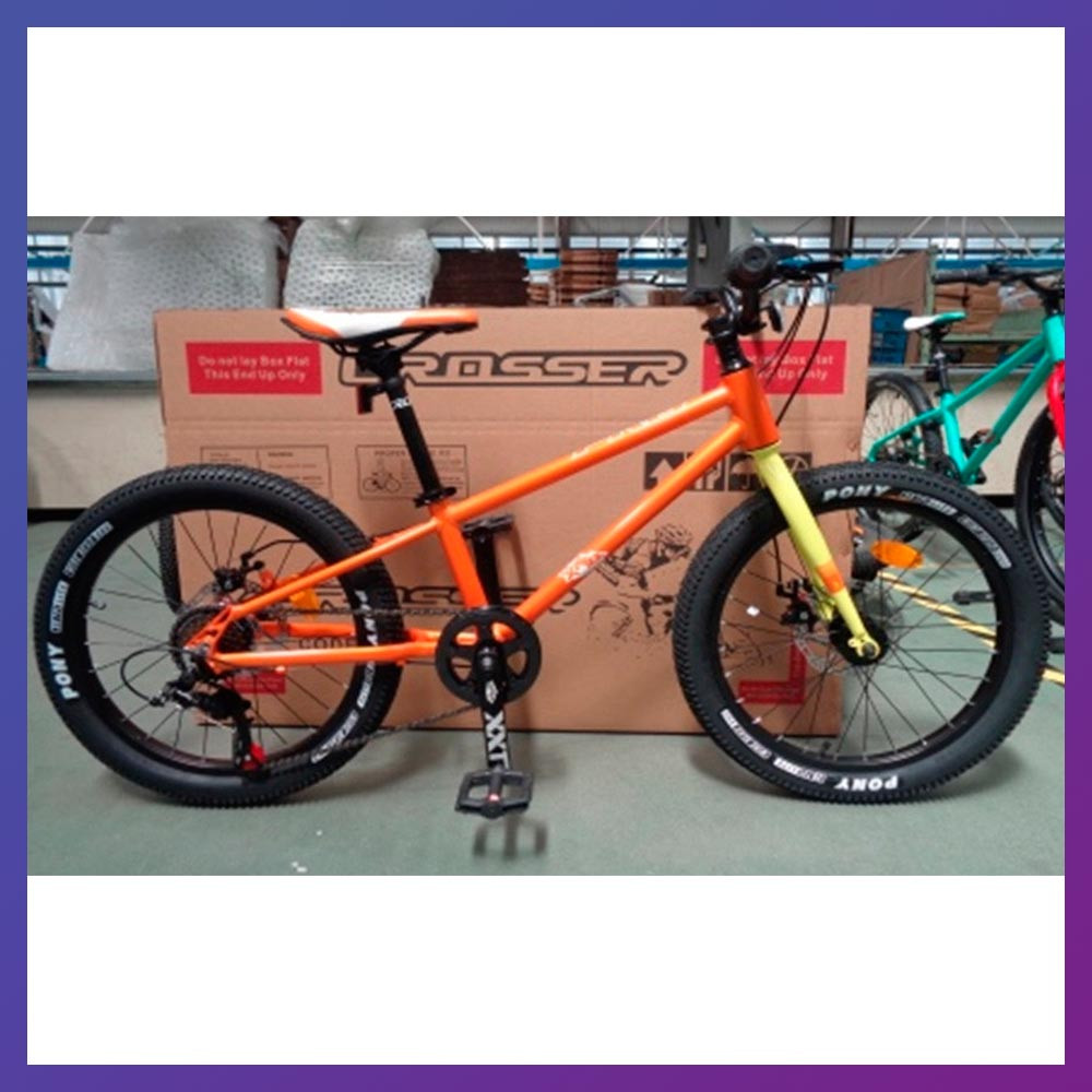 Велосипед детский на алюминиевой раме Crosser Super light 20" рост 130-150 см возраст 7 до 11 лет оранжевый