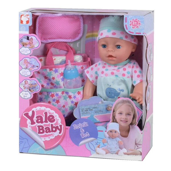 Пупс інтерактивний для дівчинки функціональний з аксесуарами Yale Baby No724B 32 см (44221)