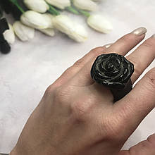 Чорний онікс різьблений "Троянда" кільце незбиране з натурального цільного чорного оніксу 17,2 розмір. Індія
