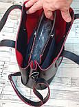 Женская молодежная черная с красным сумка Dior из турецкой эко-кожи с отделами на магните по бокам 28*24 см, фото 3