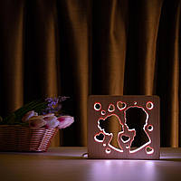 Светильник ночник ArtEco Light из дерева LED "Поцелуй" с пультом и регулировкой цвета, RGB