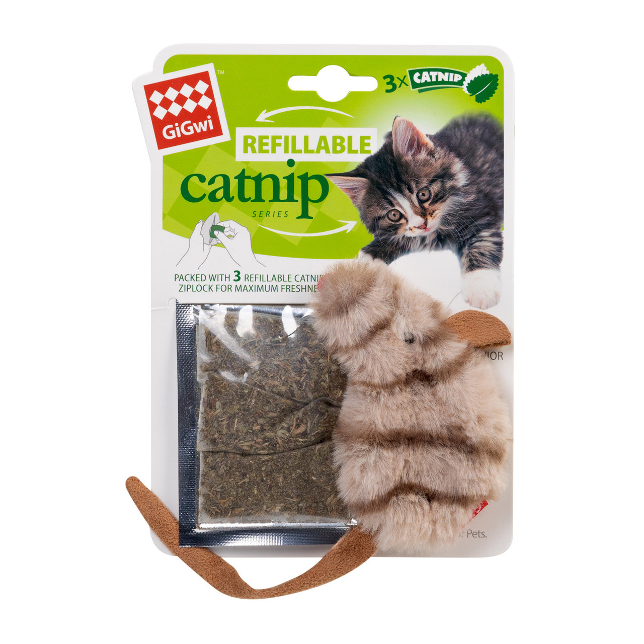 GiGwi Catnip - Мышка с кошачьей мятой, игрушка для котов, искусственный мех, кошачья мята, 10 см.
