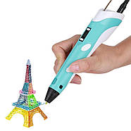 Набор 3dpen 3D ручка Pen-2 Трафареты Пластик 25 цветов по 10 м Бирюзовая, фото 5
