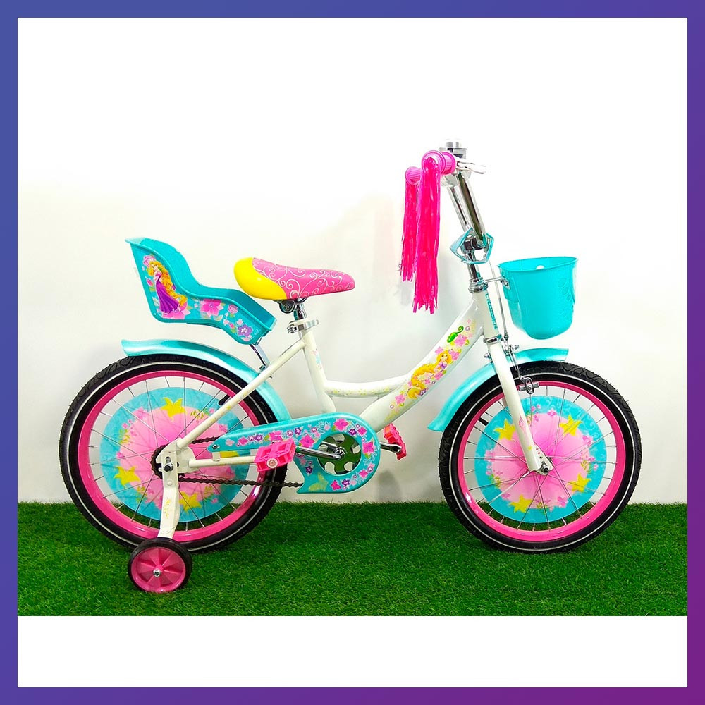 Велосипед детский двухколесный с корзинкой Azimut Girl 16" рост 100-120 см возраст 4 до 7 лет бирюзовый