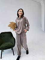 Велюровый костюм женский со свободными прямыми штанами и худи оверсайз (р. 42-46) 17KO2153, фото 1