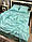 Сімейний комплект з страйп-сатину з простирадлом на резинці, колір м'ята, фото 3
