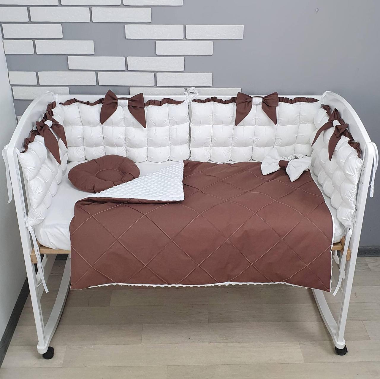 Набор постельного белья детскую кроватку с косичкой Слоник- Бортики со съемными  чехлами и конверт на выписку