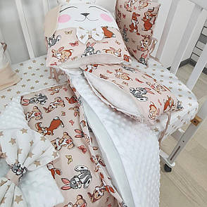 Набор постельного белья детскую кроватку Зверята бортики со съемными чехлами и конверт на выписку, фото 2