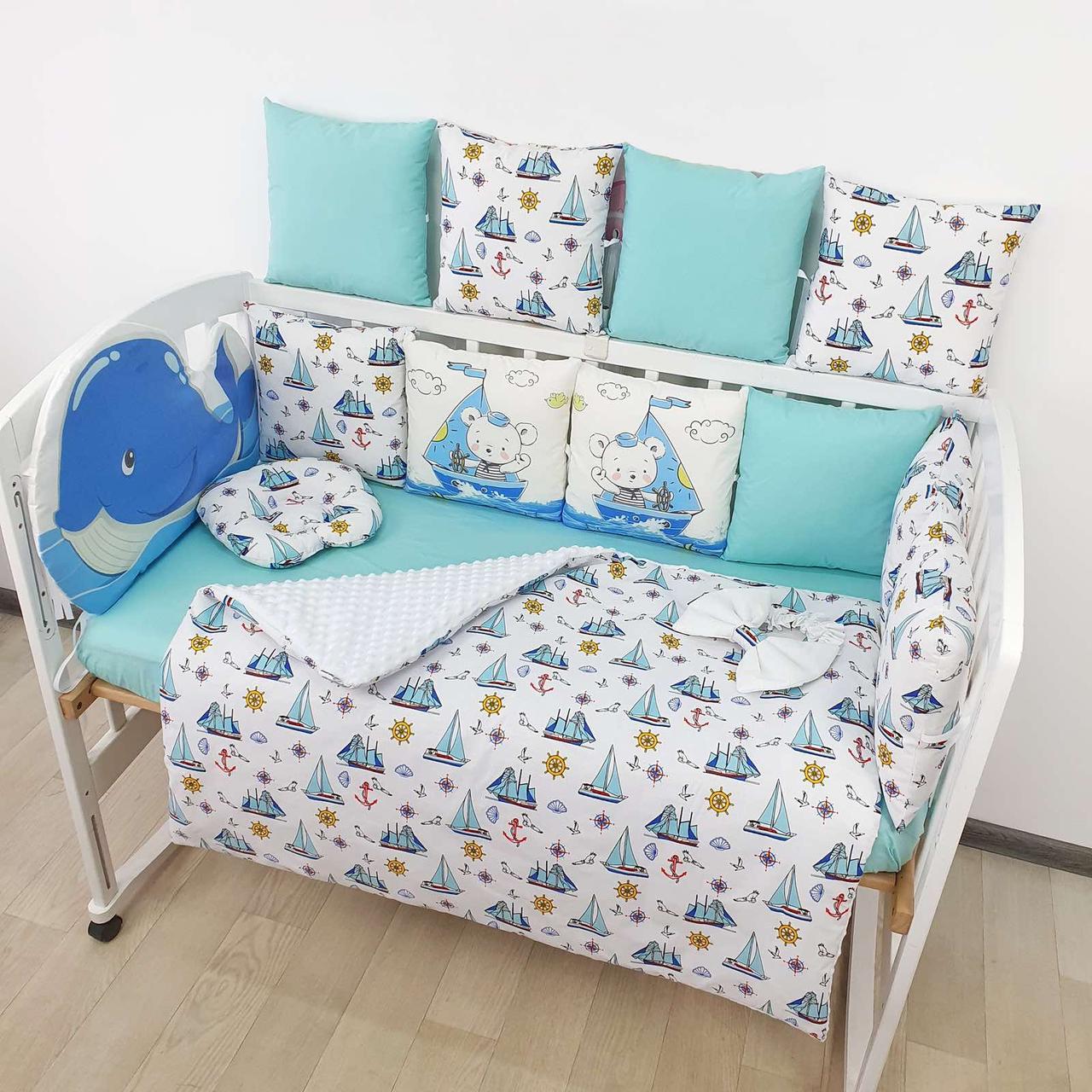 Набор постельного белья детскую кроватку с косичкой Слоник- Бортики со съемными  чехлами и конверт на выписку