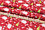 Новогодний сатин "Дед Мороз, ёлки и подарки" на красном фоне, №3932с, фото 2