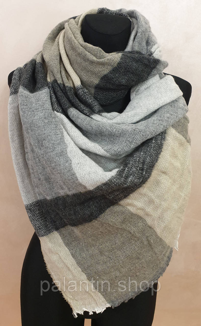 

Тёплый женский шерстяной зимний шарф. 200х70 см. Серый