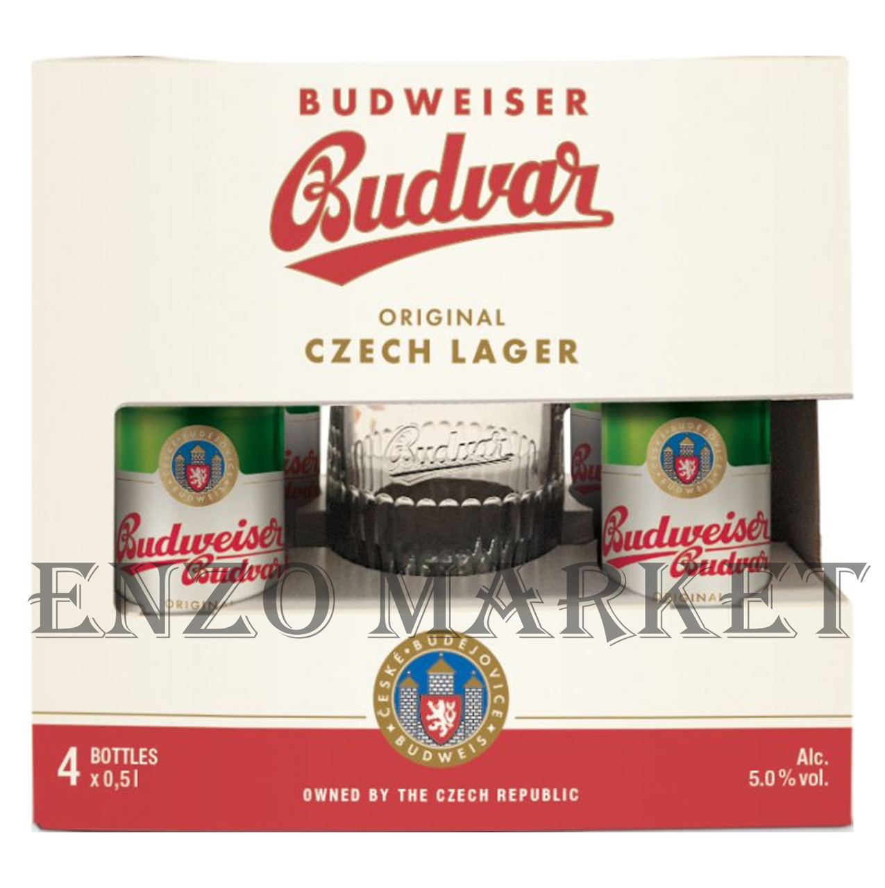 Подарочный набор пиво Budweiser, 4*0,5 л + бокал