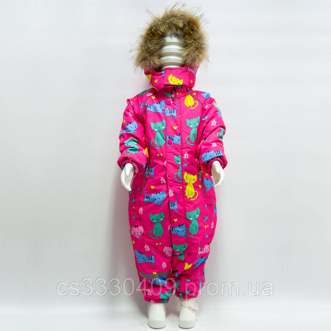 

Детский зимний цельный комбинезон для девочки розовый термо 104