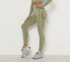 Лосіни жіночі спортивні з високою талією оливкові для йоги та фітнесу. З високим поясом. З високою посадкою