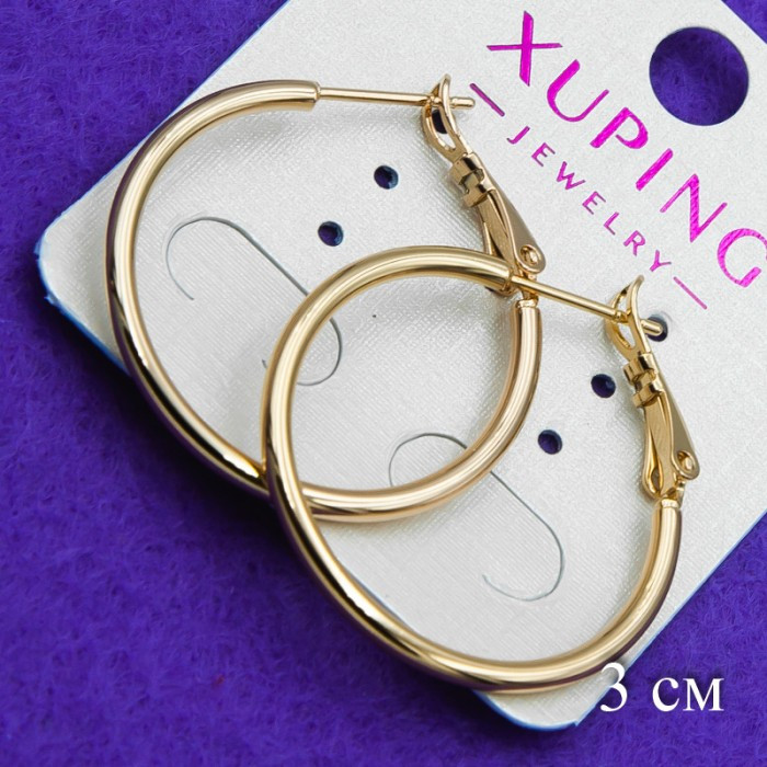 Сережки-кільця 3 см гладкі жіночі золотисті конго Xuping G-379