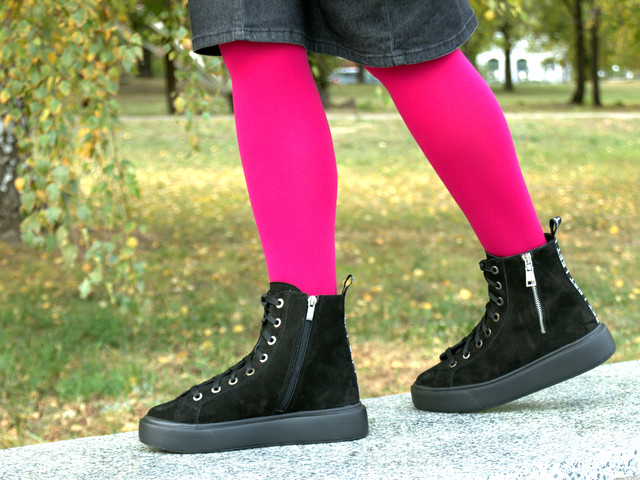 Замшевые черные ботинки женские зимняя демисезонная обувь больших размеров COSMO Shoes LEFT Black Vel