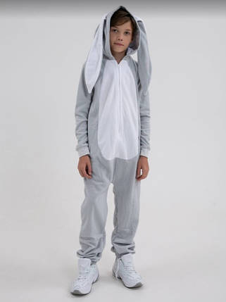 Пижама костюм Кигуруми Заяц серо белый для детей и взрослых, фото 2