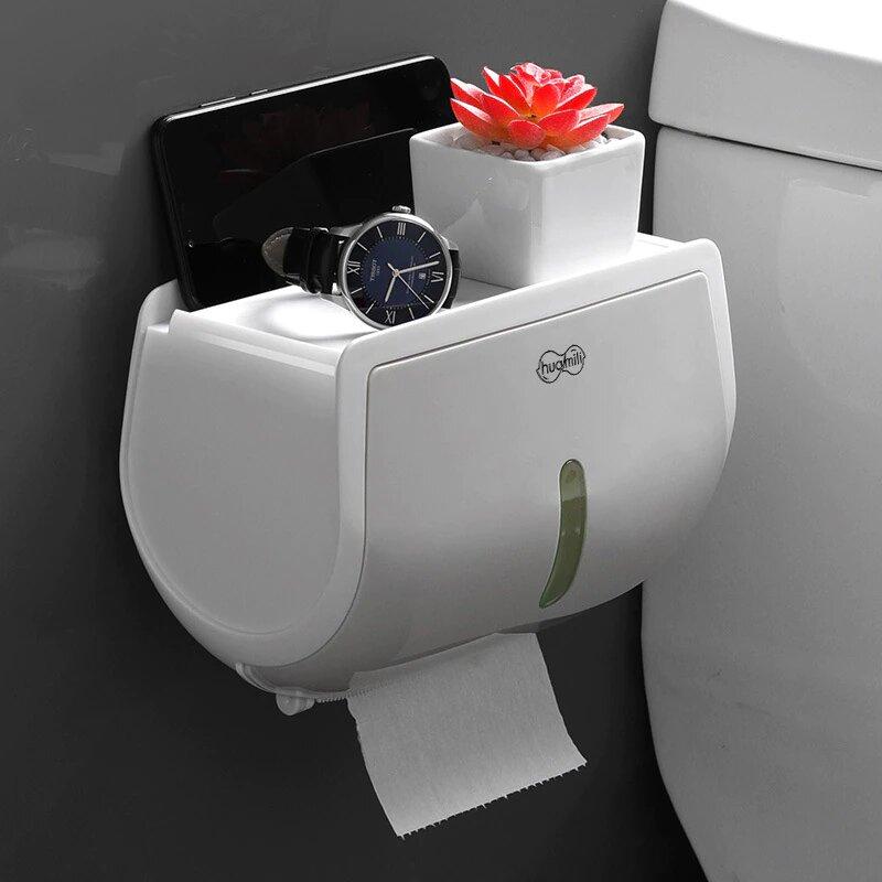 

Держатель для туалетной бумаги настенный с полочкой и держателем телефона, Белый
