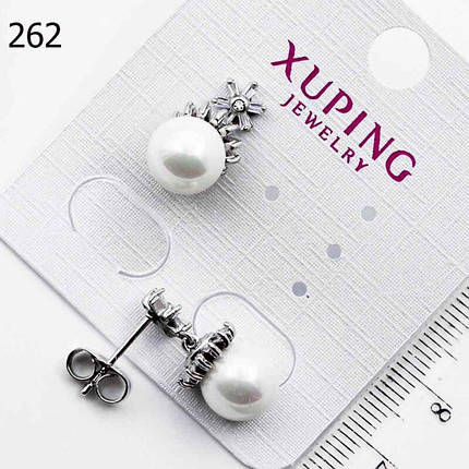 Серьги-гвоздики серебристые модные женские пуссеты позолота 18k Xuping В-262, фото 2