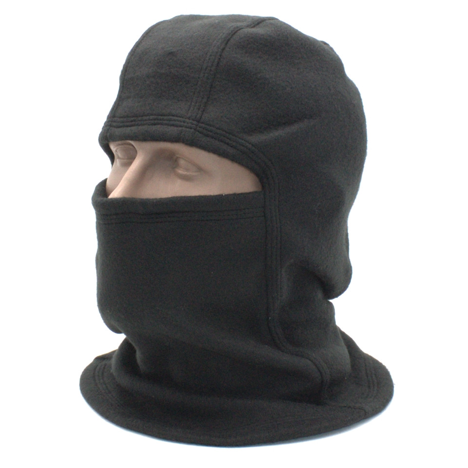 

Теплая зимняя балаклава для лица однотонная Черная Ветрозащитная флисовая маска Термо подшлемник на голову