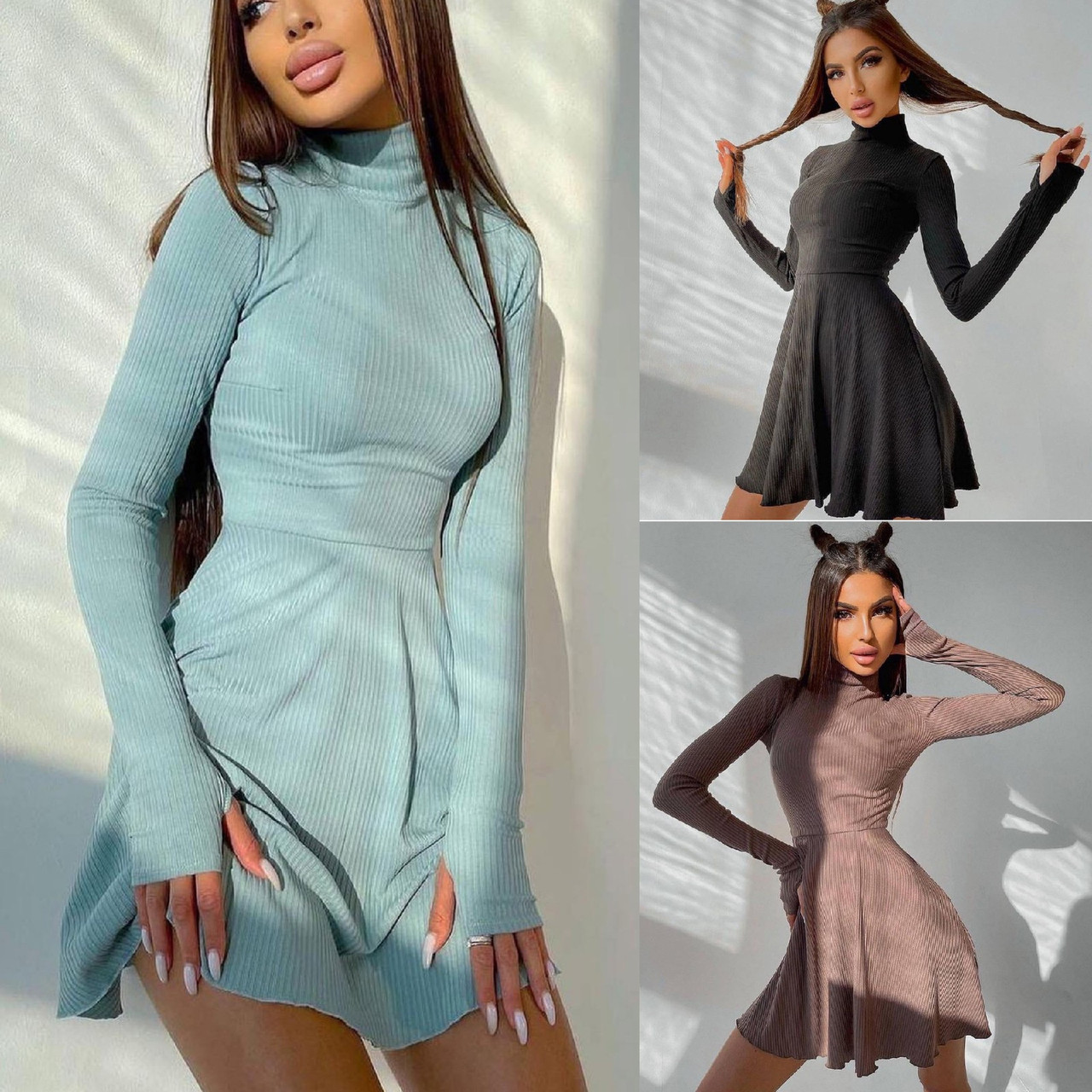 

Трикотажное женское платье, рукав с пальчиком, модное, повседневное, стильное, короткое, от 42 до 48р, 3 цвета