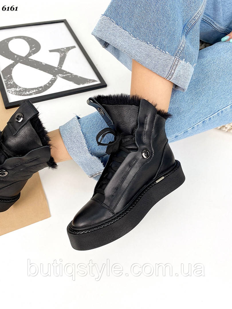 37,38 размер Женские черные ботинки натуральная кожа на шнуровке  Зима
