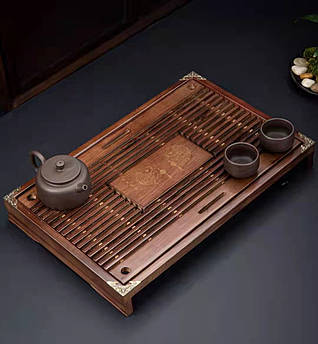 Китайский чайный столик Чабань деревянный коричневый Рыбки 43*28 см