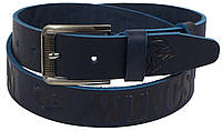 Мужской кожаный ремень под джинсы Skipper 1123-38 синий 3,8 см, фото 1