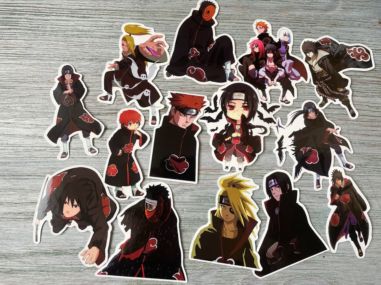 Набор виниловых стикеров наклейки Акацуки Итачи аниме №7 Наруто Naruto 14 шт на телефон,  ноутбук, кулон