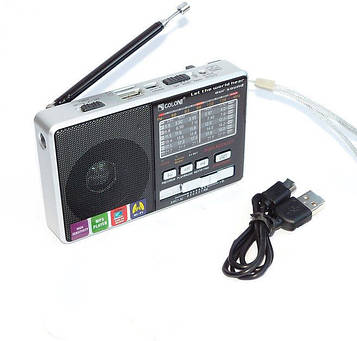 Радіоприймач c USB + microsd і акумулятором, Golon RX-2277, Срібло, з MP3 плеєром від флешки MR